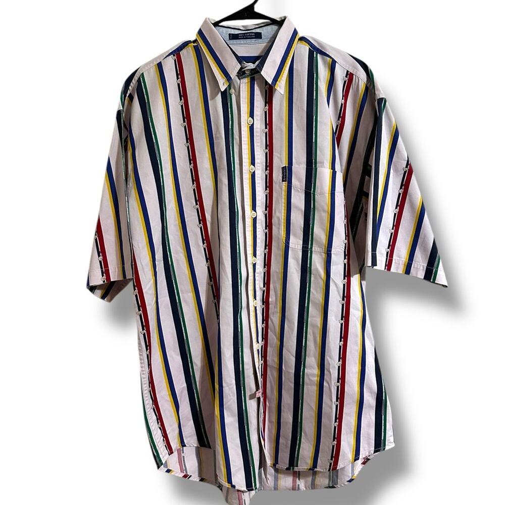 Vintage men’s Chaps Ralph Lauren golf theme casual Button Down Shirt Stripes